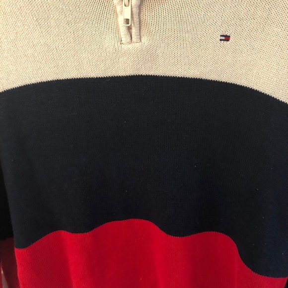 Tommy Hilfiger quarter zip sweater, boys’ Sz 16/18, red, off-white and blue - Picture 6 of 6